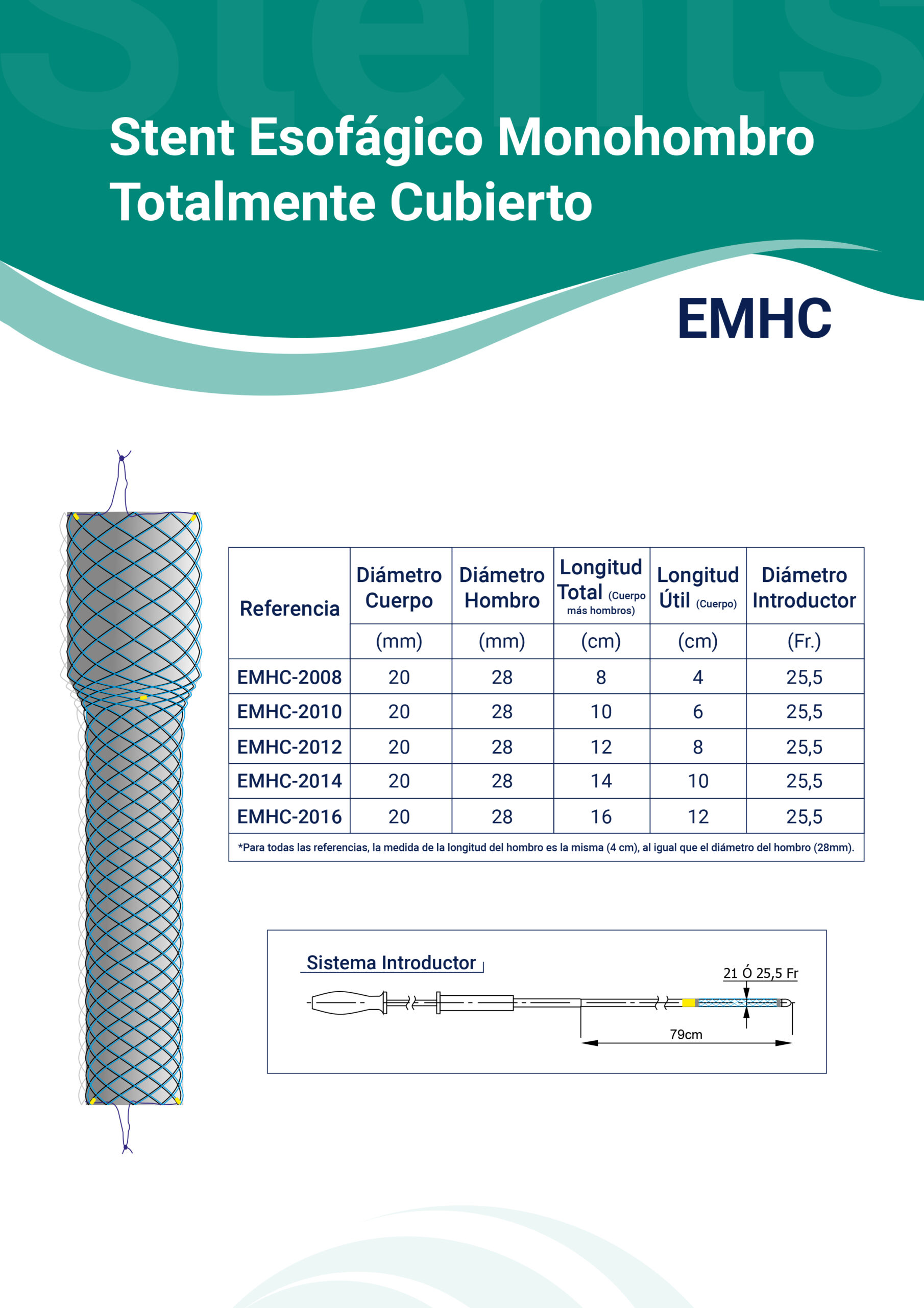 Stent Esofágico Monohombro Totalmente Cubierto Stent Esofágico Monohombro Totalmente Cubierto