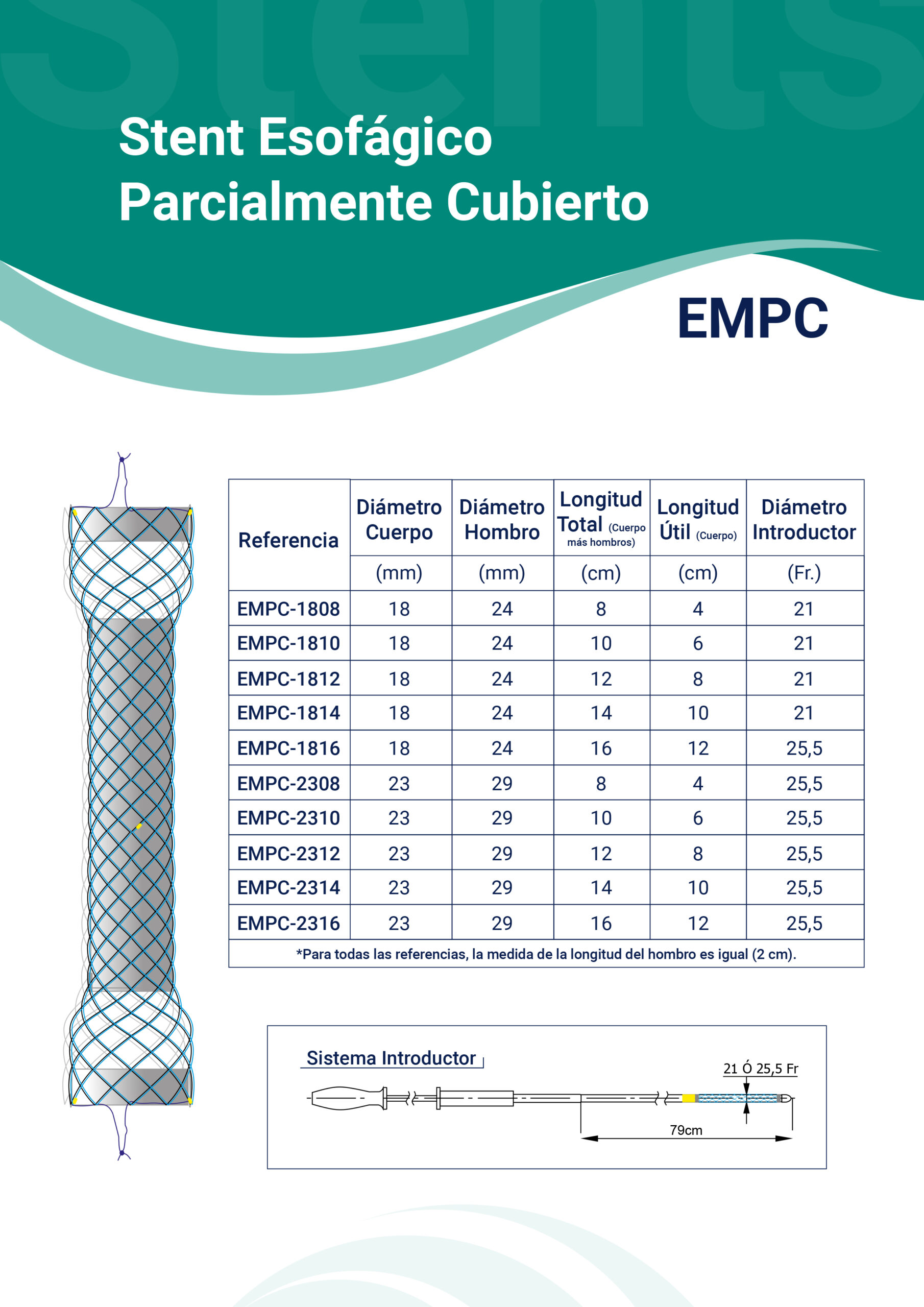 Stent Esofágico Parcialmente Cubierto Stent Esofágico Parcialmente Cubierto